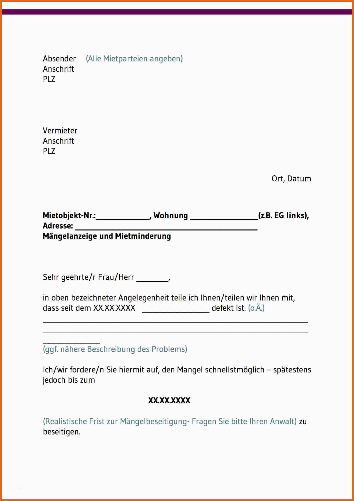 Perfekt Mietminderung Bei Mängeln – Kostenlose Vorlagen En