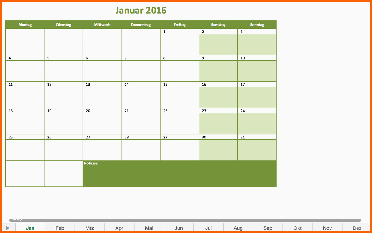 Perfekt Monatskalender 2016
