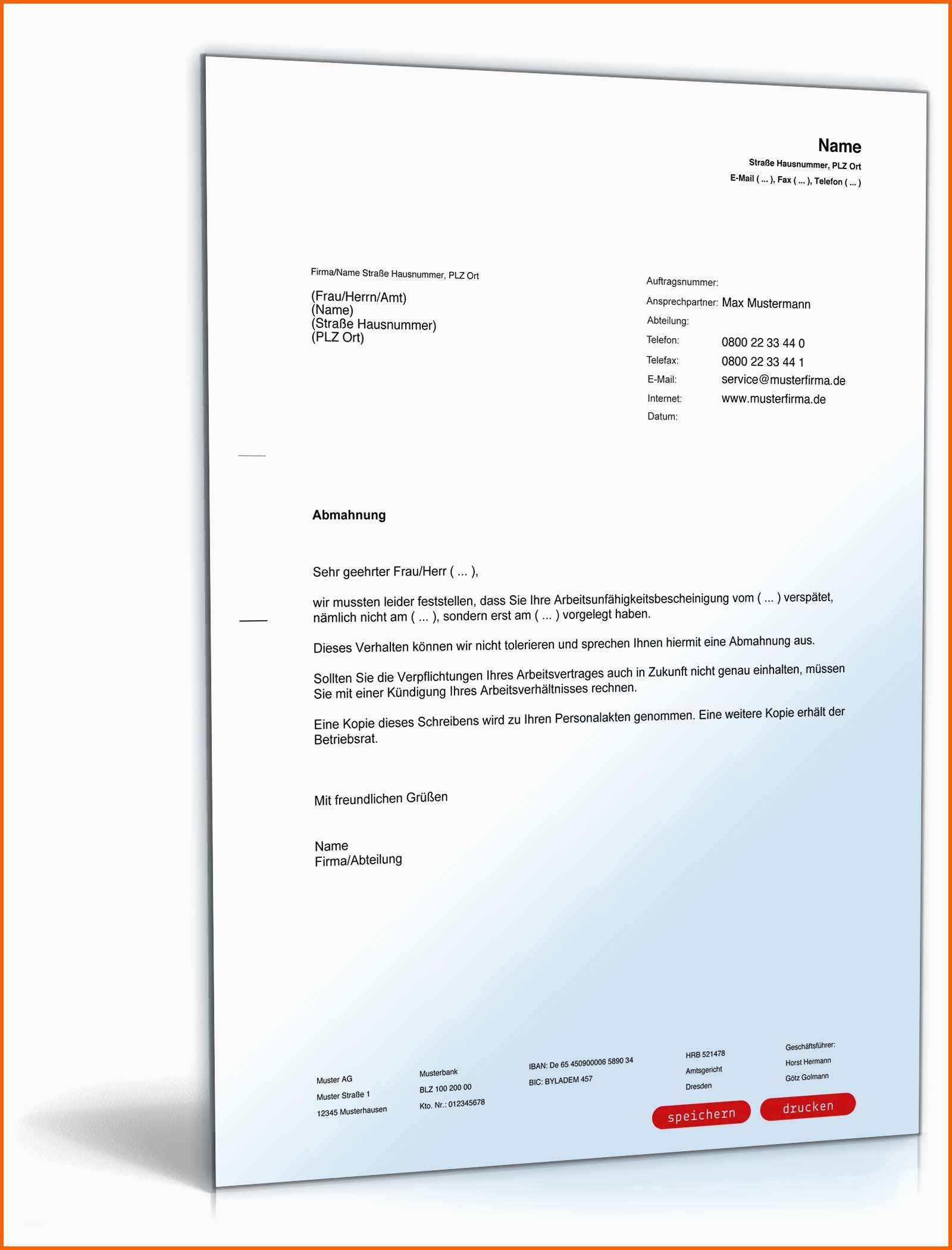 Perfekt Muster Abmahnung Verspäteter Arbeitsunfähigkeitsattest