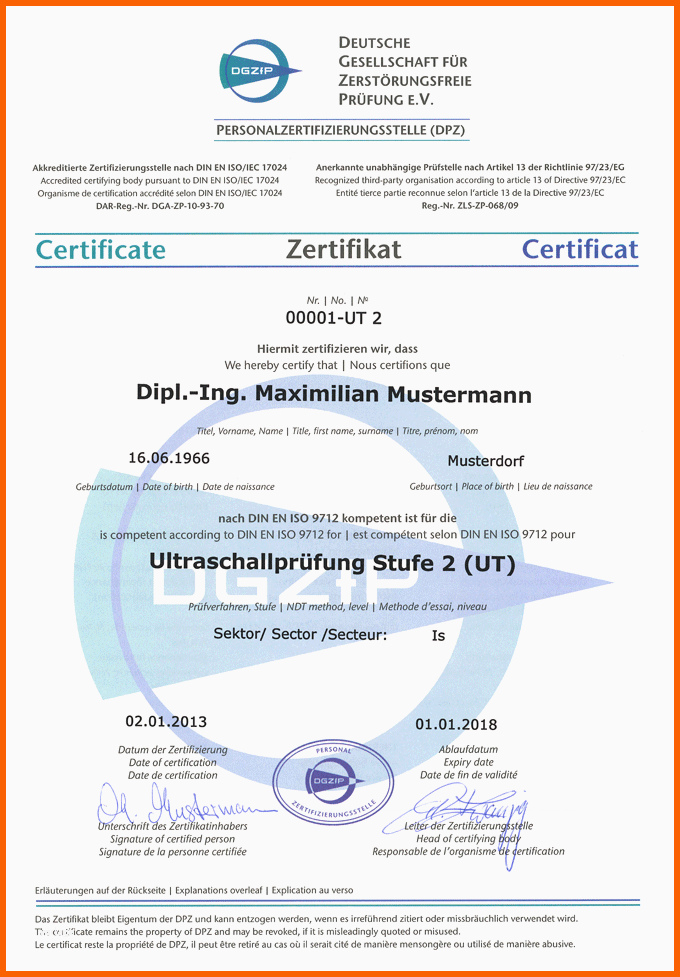Perfekt Muster Zertifikat Und Ausweis