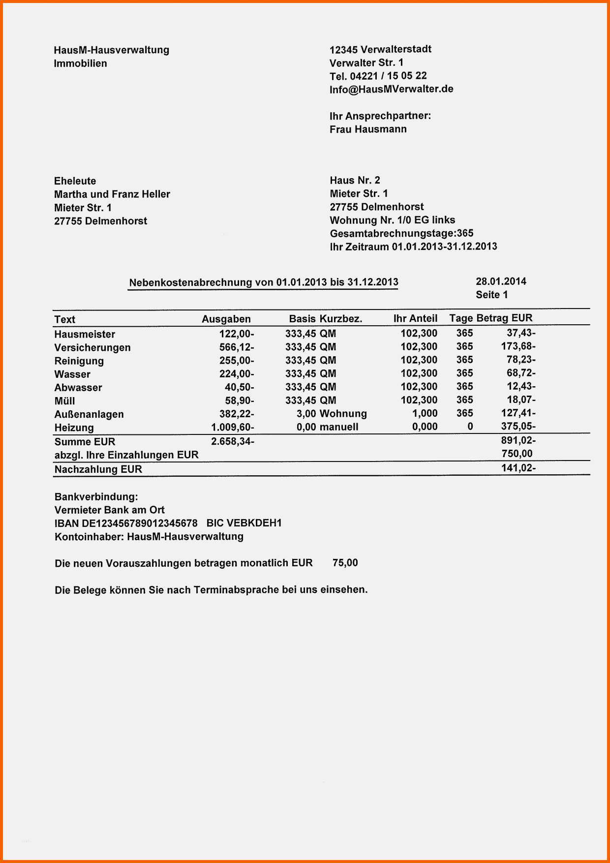 nebenkostenabrechnung vorlage word kostenlos erstaunlich muster einer nebenkostenabrechnung fur mieter kostenlos