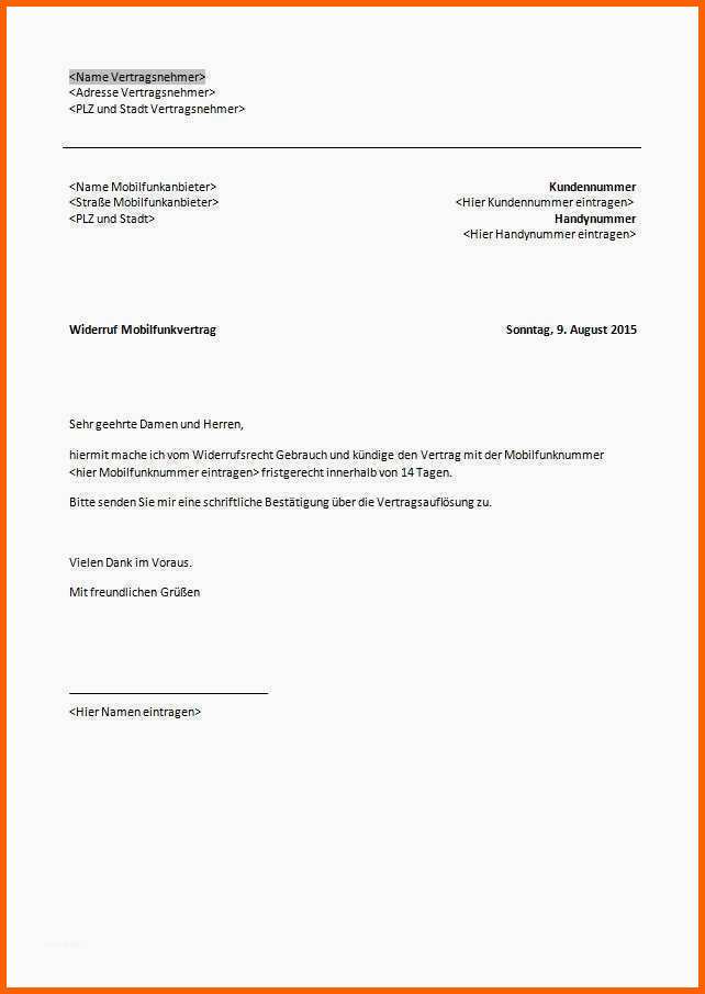 Perfekt O2 Kündigung Vorlage Kostenlos Süß Kündigung Handyvertrag