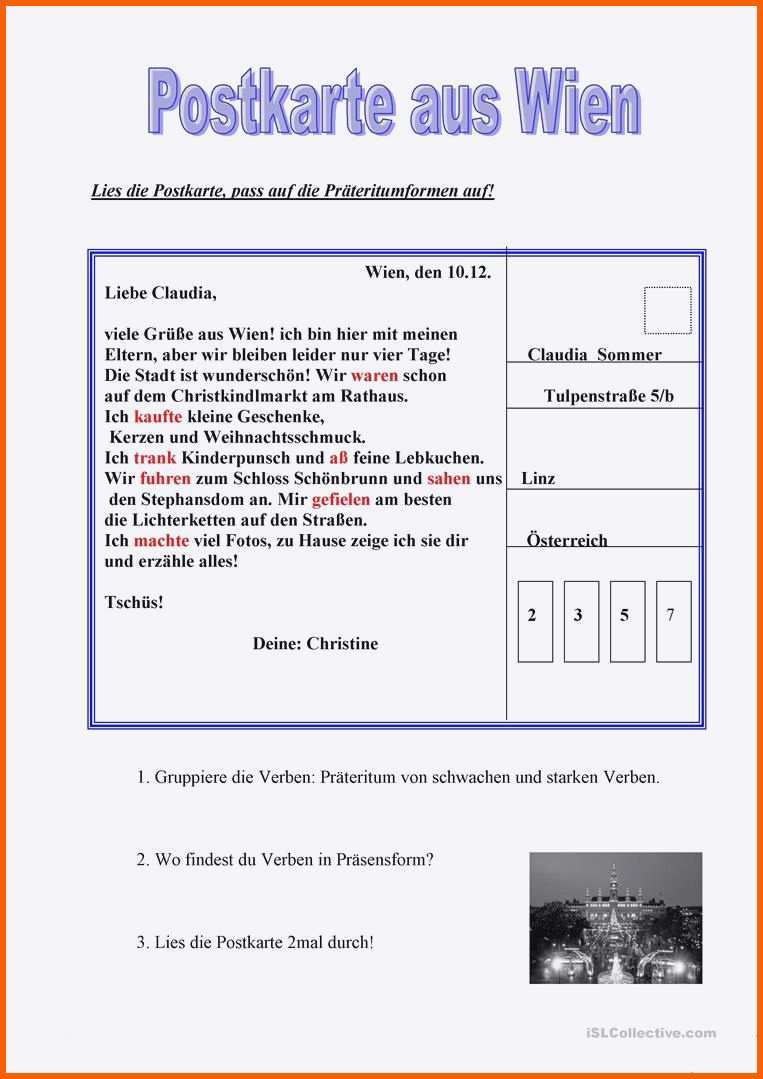 Perfekt Postkarte Schreiben Vorlage