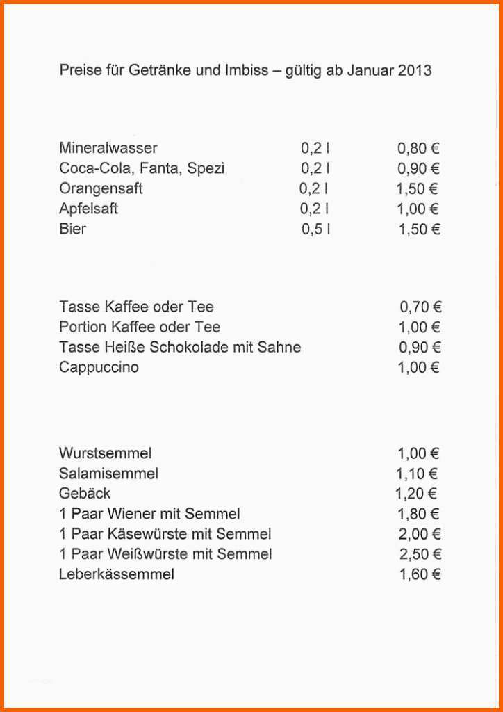 Perfekt Preisliste Getranke Vorlage Papacfo