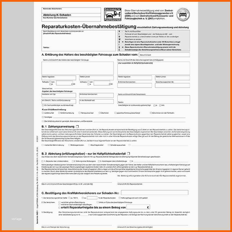Perfekt Reparaturkosten Übernahmebestätigung Einschl Zahlungsanwe