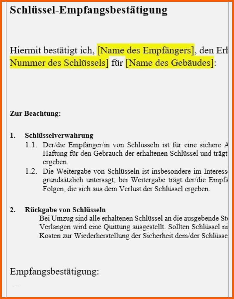 Perfekt Schlüsselübergabe Vorlage Word Schönste Schlüssel