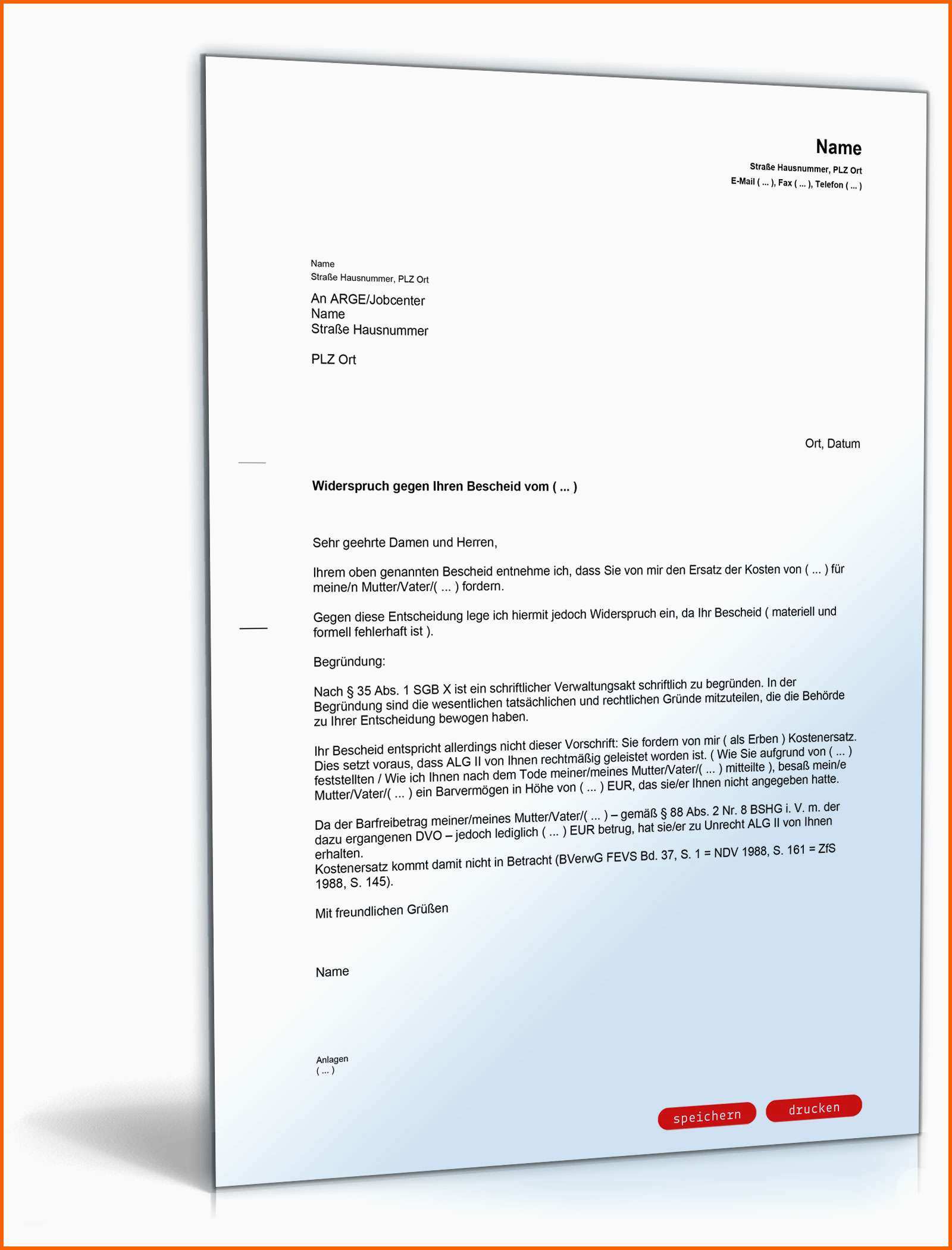 Perfekt Widerspruch Rückzahlung Alg Ii Für Angehörige Vorlage