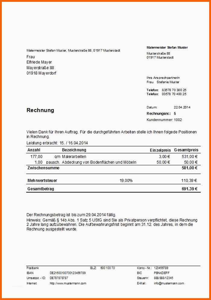 Phänomenal 10 Rechnung Kleinunternehmer Beispiel