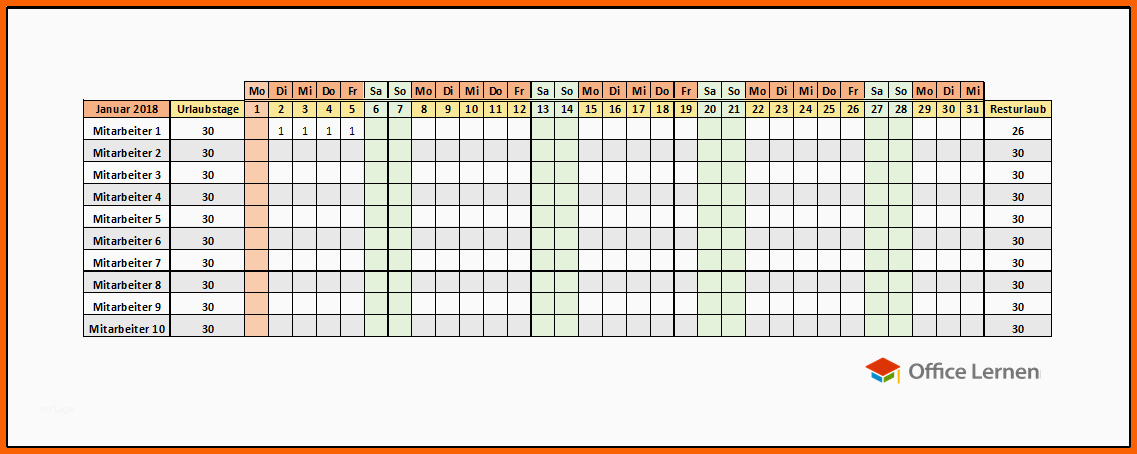 Phänomenal 10 Urlaubsplan Excel Vorlage