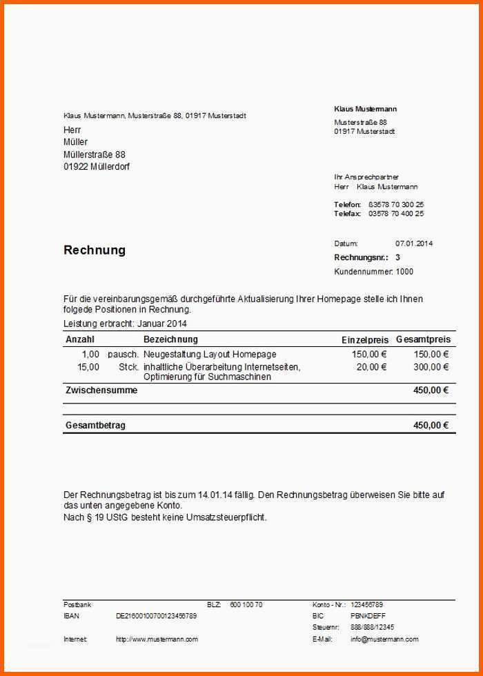 Phänomenal 18 Rechnung Freiberufler Vorlage