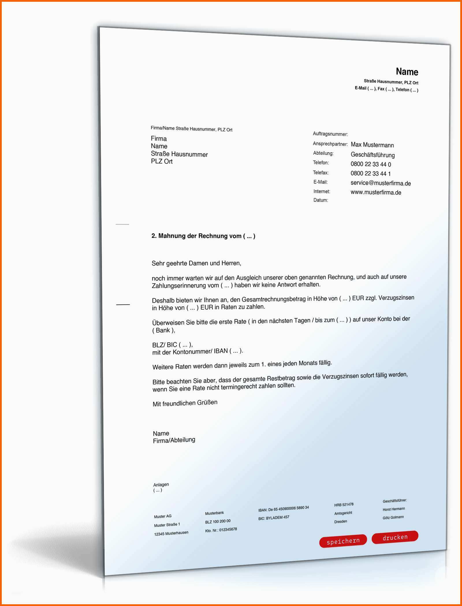 Phänomenal 2 Mahnung Mit Angebot Ratenzahlung