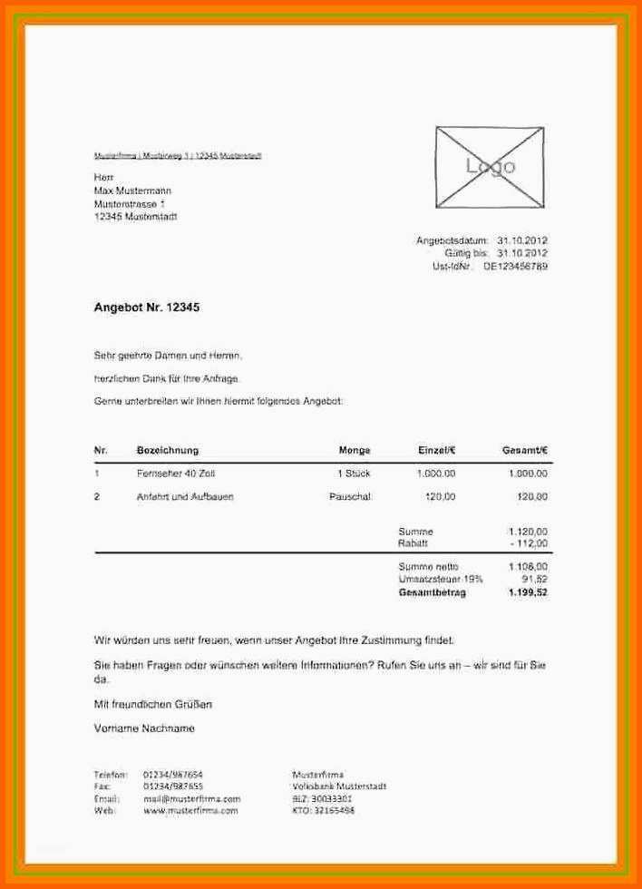 Phänomenal 7 Angebot Erstellen Vorlage Kostenlos