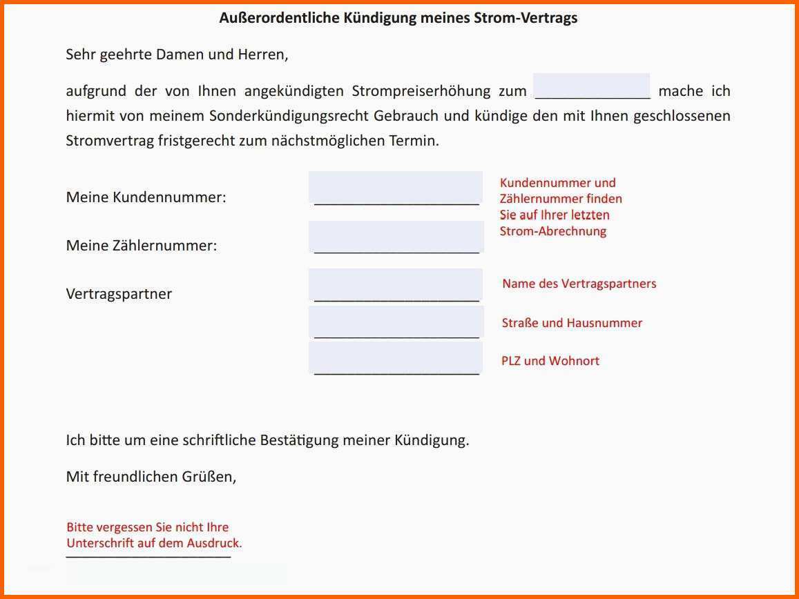 Phänomenal Besondere Musterschreiben Kuendigung Strom Umzug