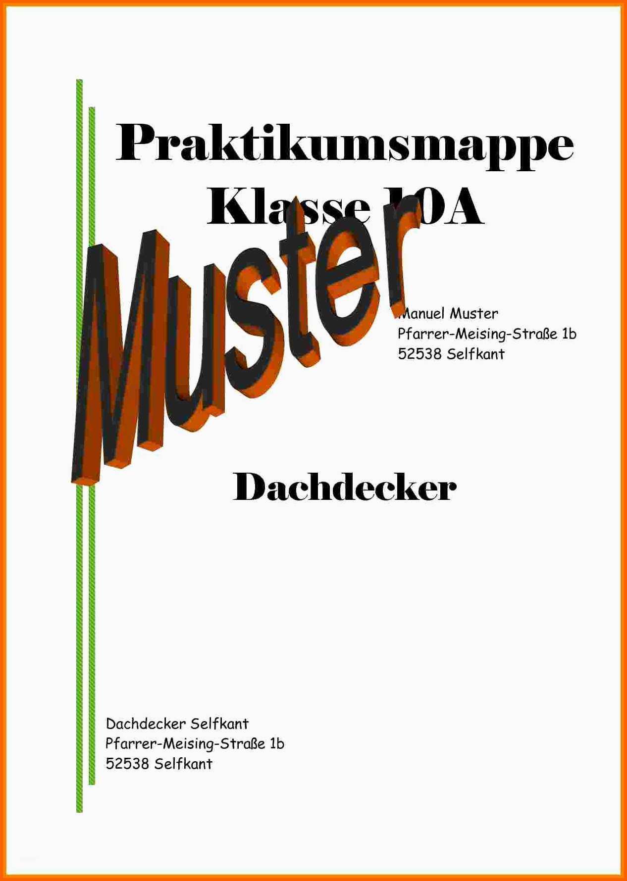 Phänomenal Deckblatt Praktikumsmappe Muster Praktikum Deckblatt
