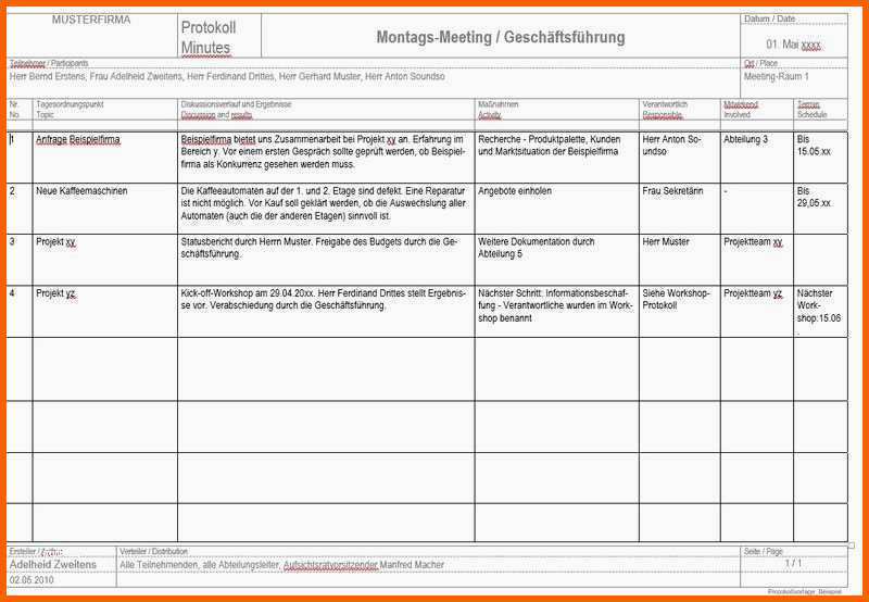 Phänomenal Excel Vorlage Besprechungsprotokoll Schönste