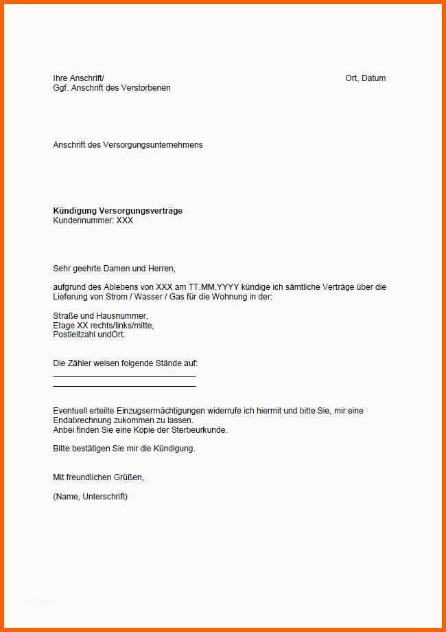 Phänomenal Kündigung Strom Vorlage