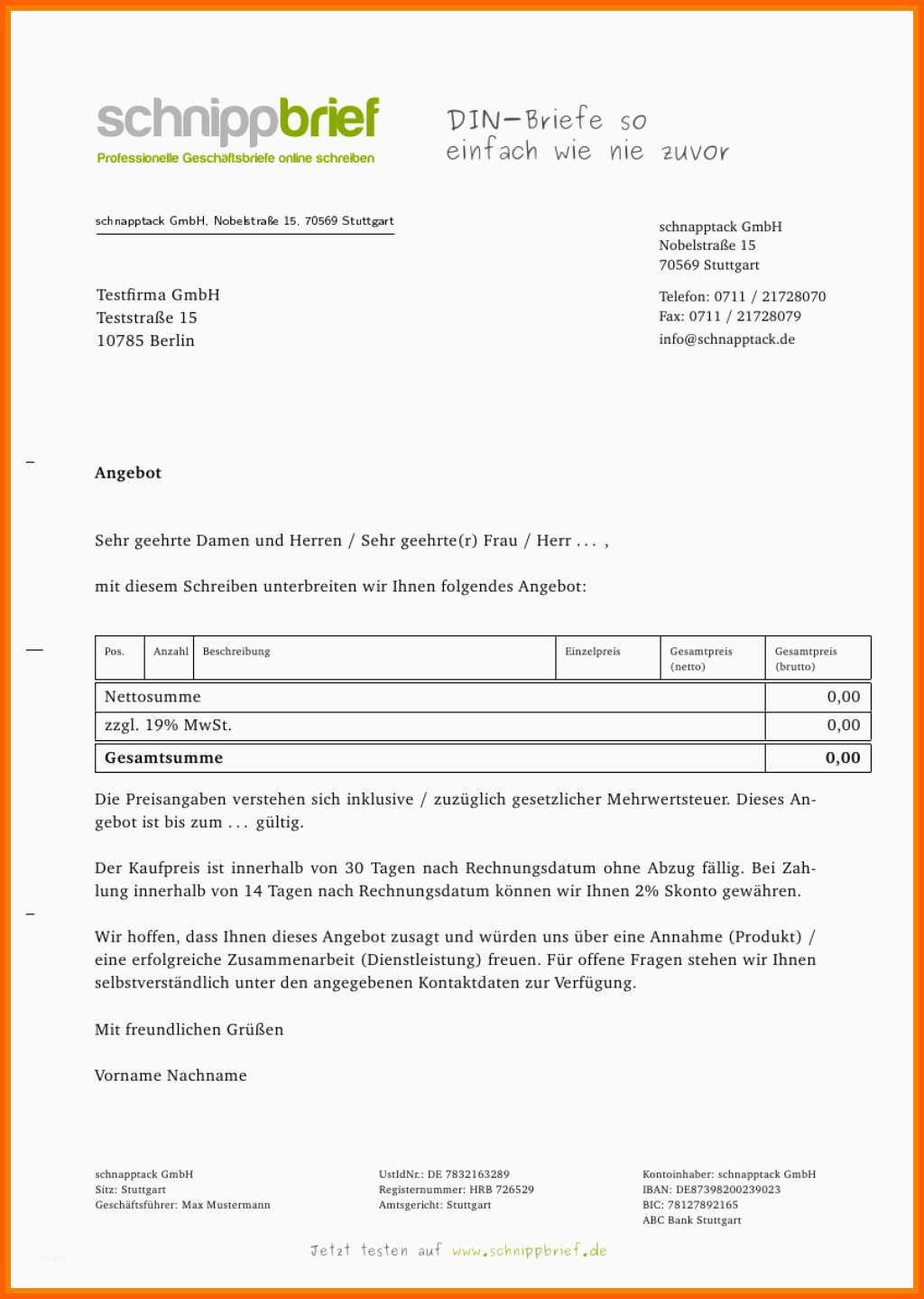 Phänomenal Muster Angebotsschreiben Dienstleistung Design
