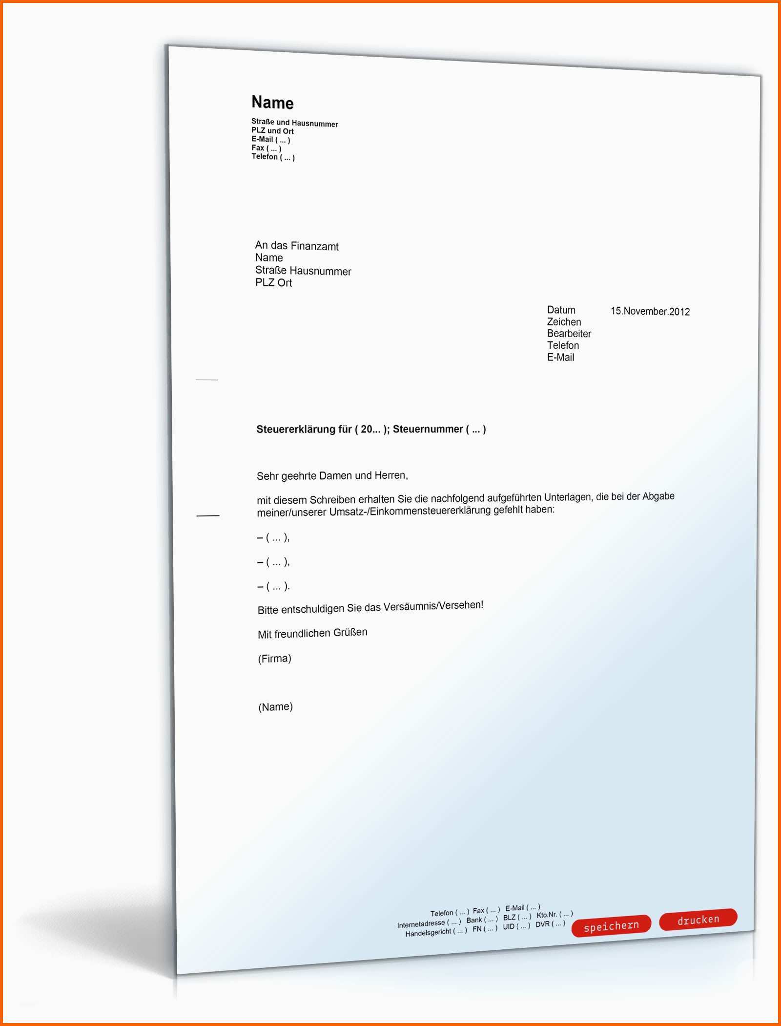 Phänomenal Nachreichen Von Unterlagen Zur Steuererklärung Muster