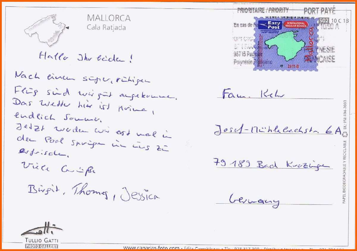 Phänomenal Postkarte Schreiben Vorlage