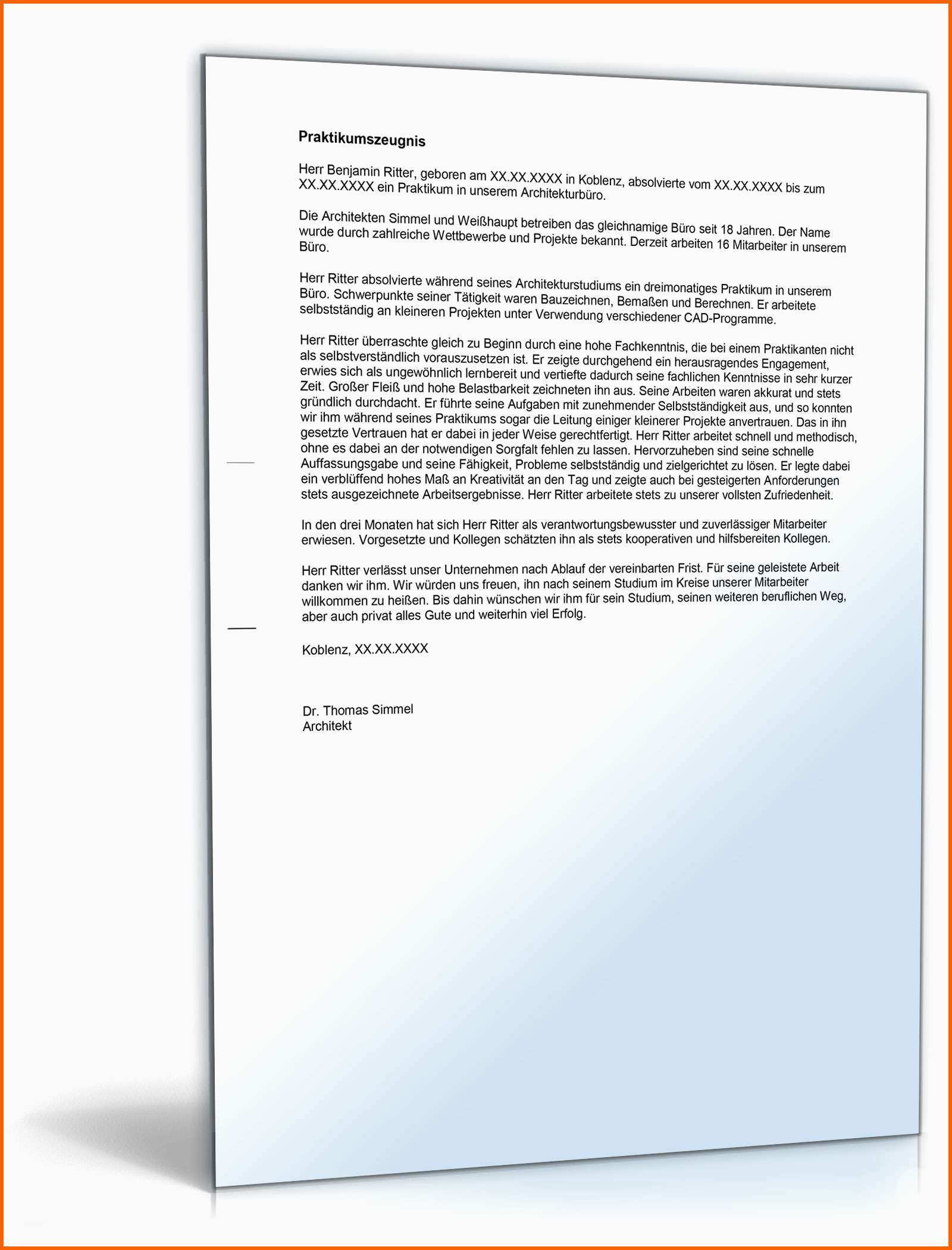 Phänomenal Praktikumszeugnis Bauzeichner Muster Zum Download