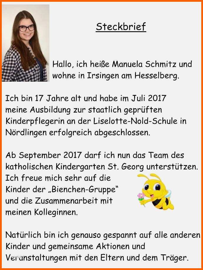 Phänomenal Steckbrief Erzieherin Kindergarten Vorlage ...