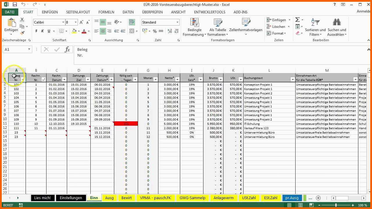 Phänomenal Vorlage Excel Buchhaltung – De Excel