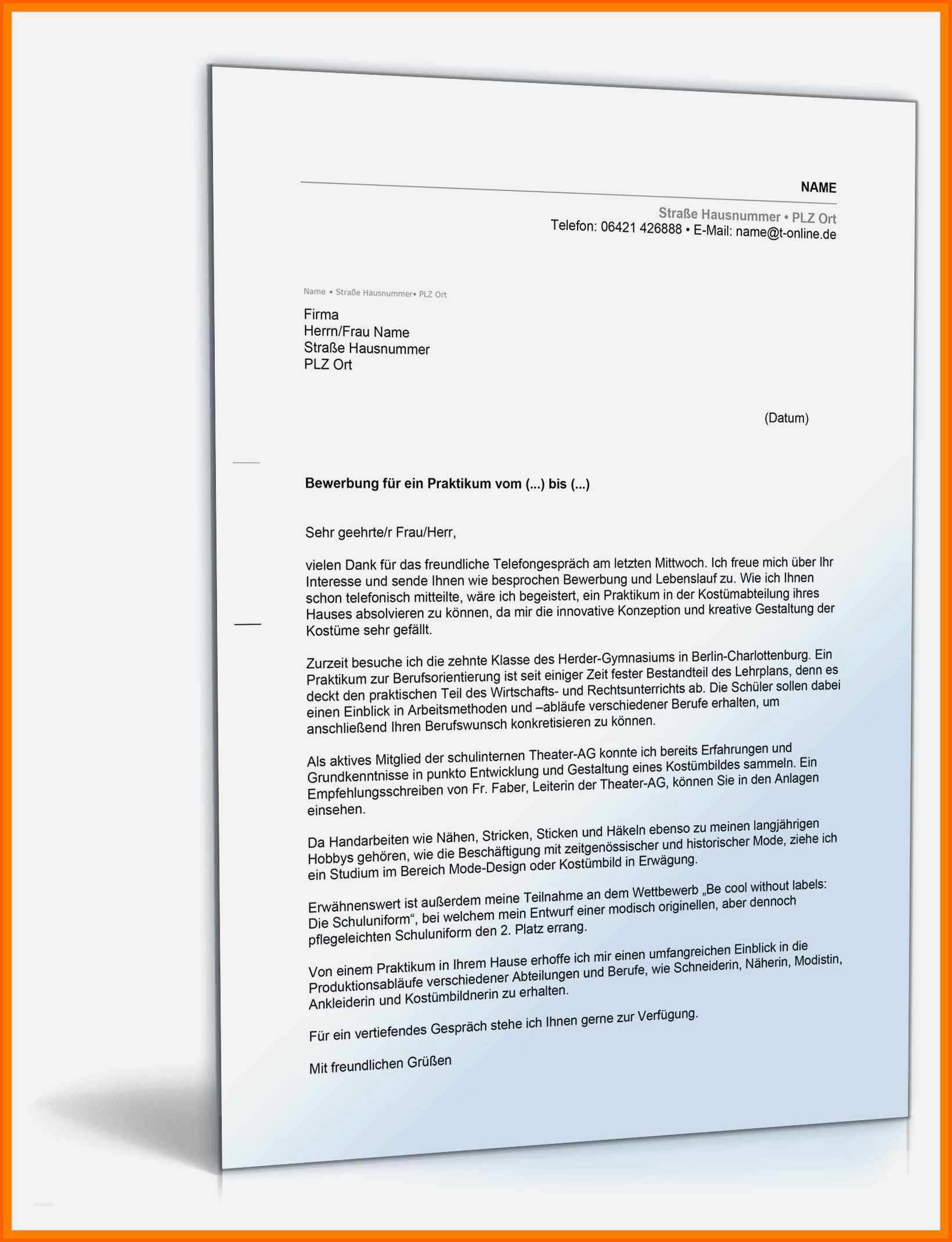 Schockieren 10 sozialpraktikum Bewerbung Muster