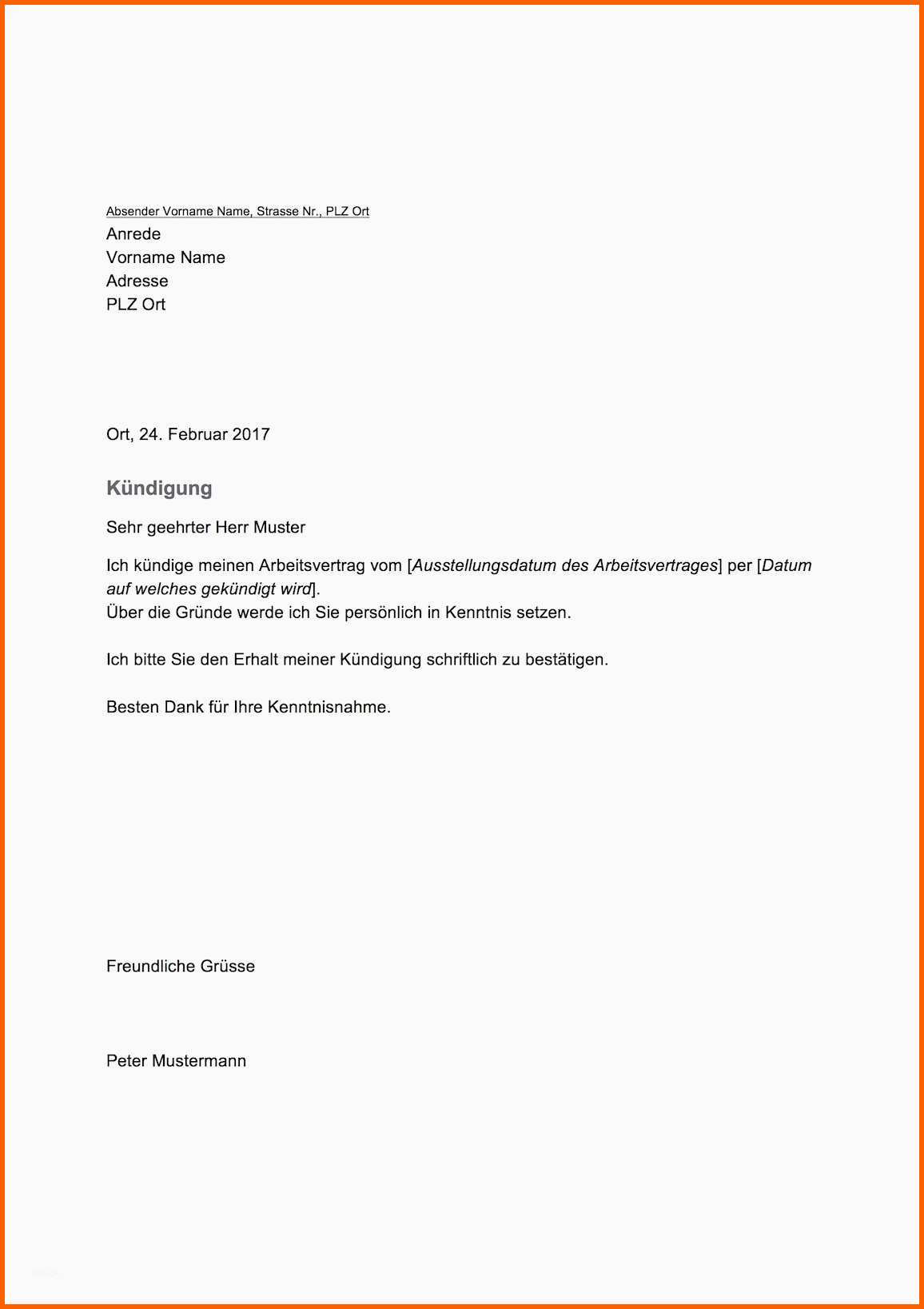 Schockieren 17 Fristgerechte Kündigung Arbeitgeber Vorlage