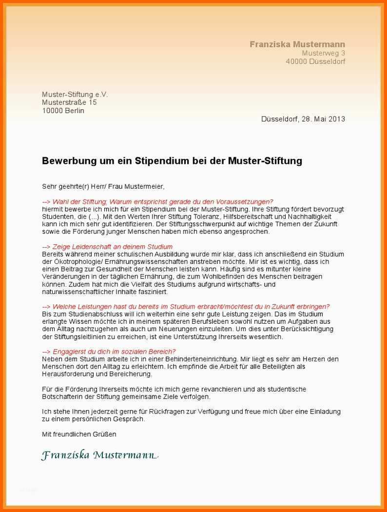 Schockieren 17 Motivationsschreiben Stipendium Vorlage