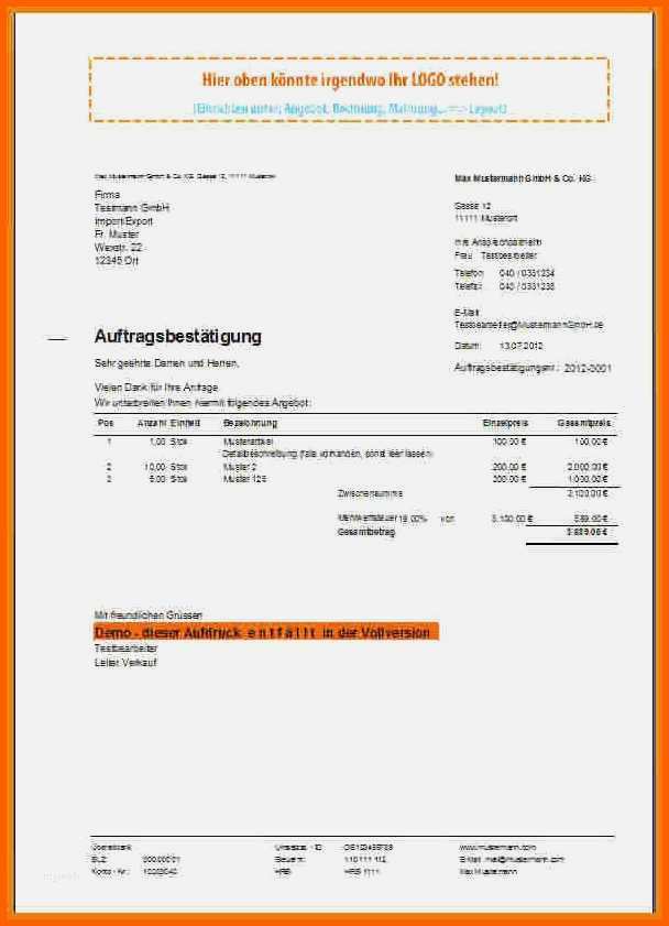 Schockieren 9 Auftragsbestätigung Vorlage