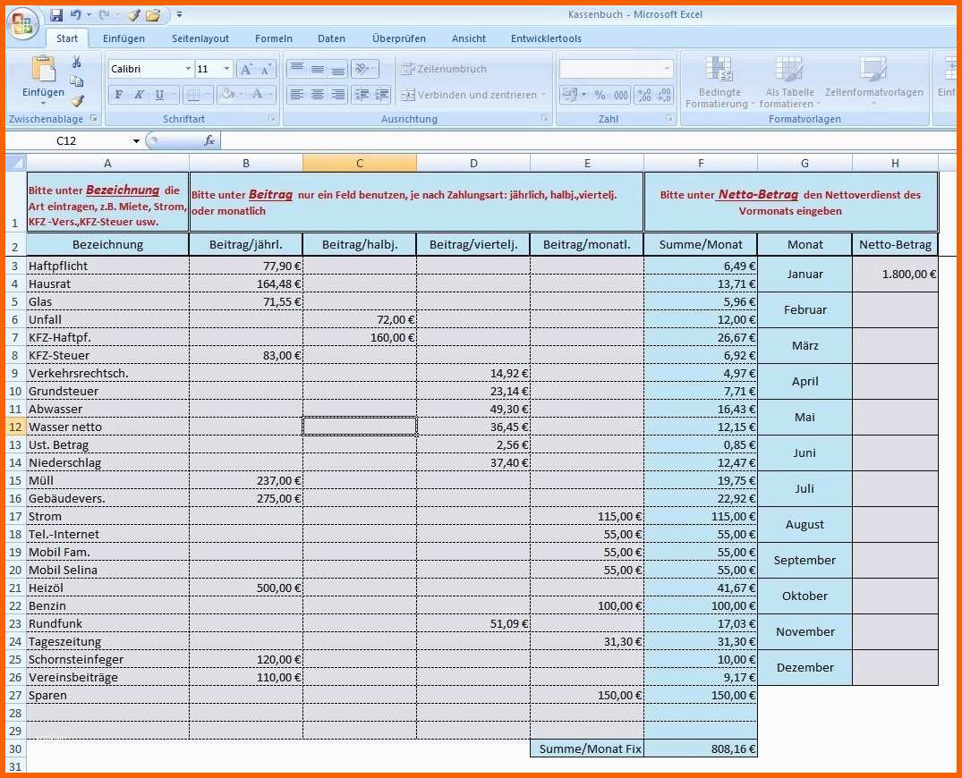 Schockieren Einzigartiges Haushaltsbuch Excel Vorlage
