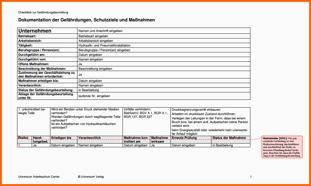 gefaehrdungsbeurteilung hydraulik und pneumatikinstallation