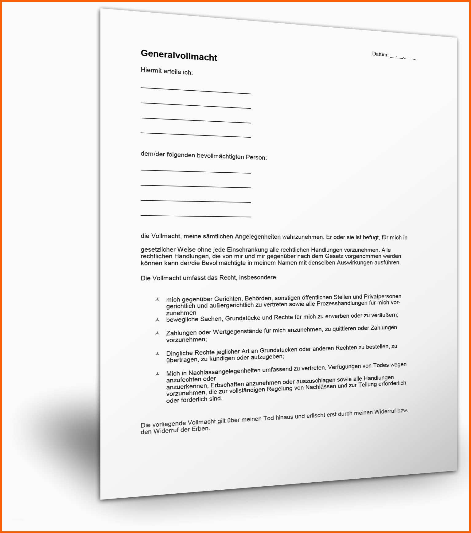 Schockieren Generalvollmacht Mustervorlage Vollmachtmuster