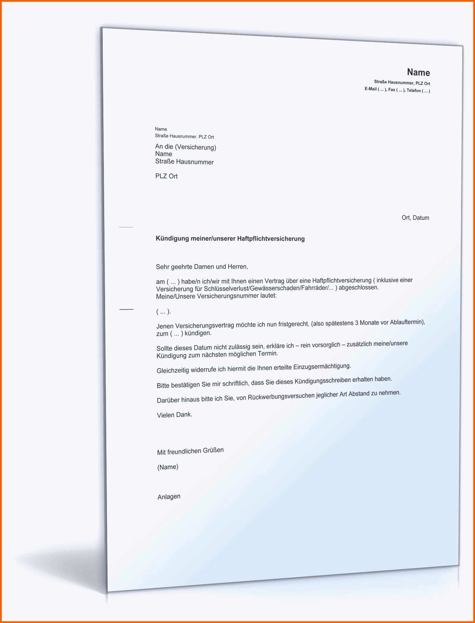 Schockieren Kündigung Kfz Versicherung Vorlage Kostenlos Einfach 22