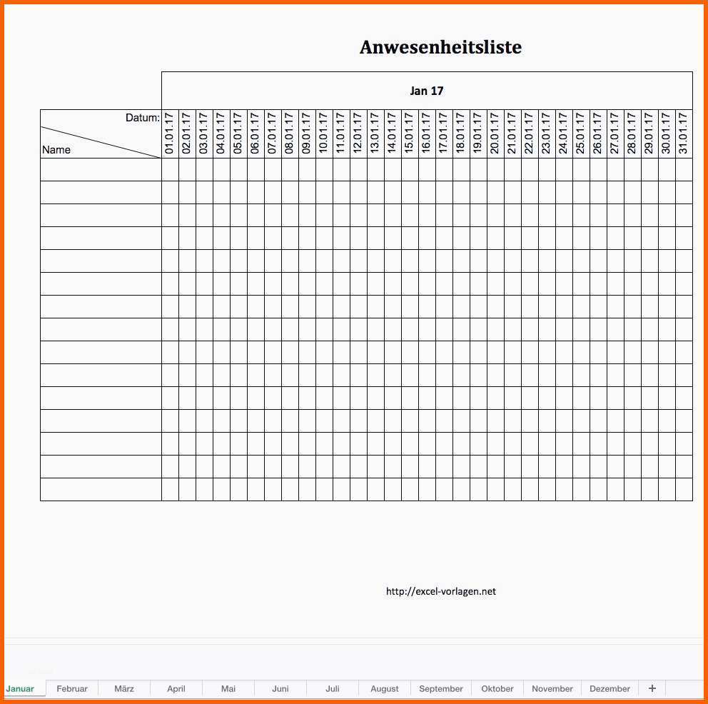 Schockieren Neues Anwesenheitsliste Vorlage