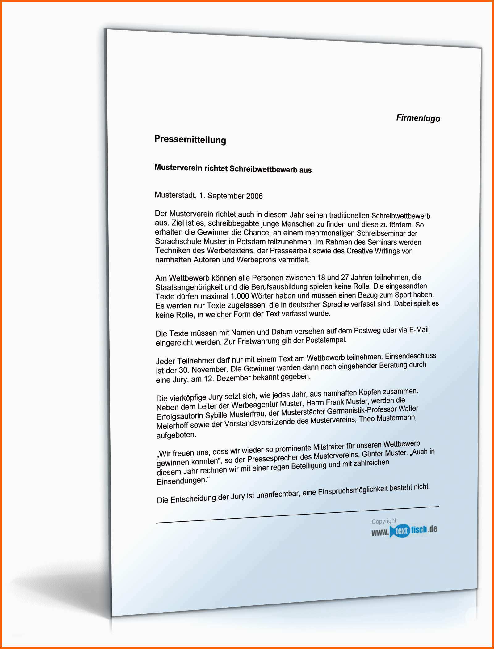 Schockieren Pressemitteilung Verein über Ausschreibung Eines Wettbewerbs