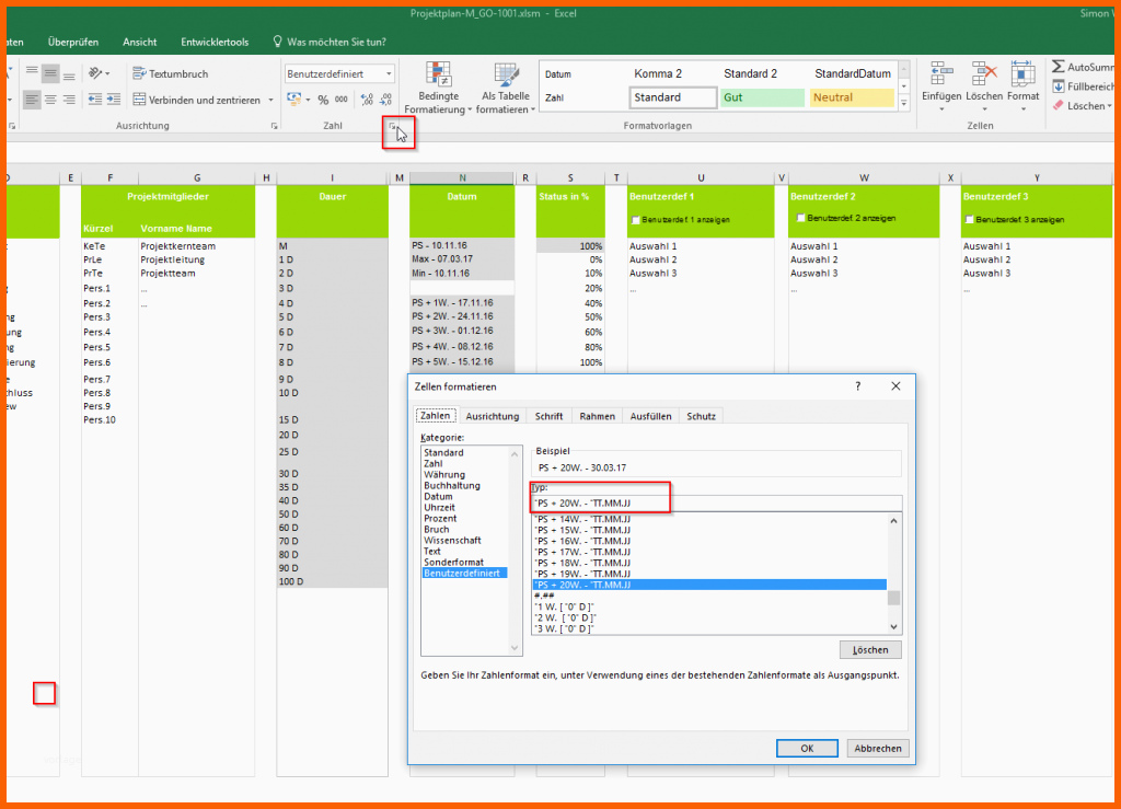 Schockieren Projektplan Excel