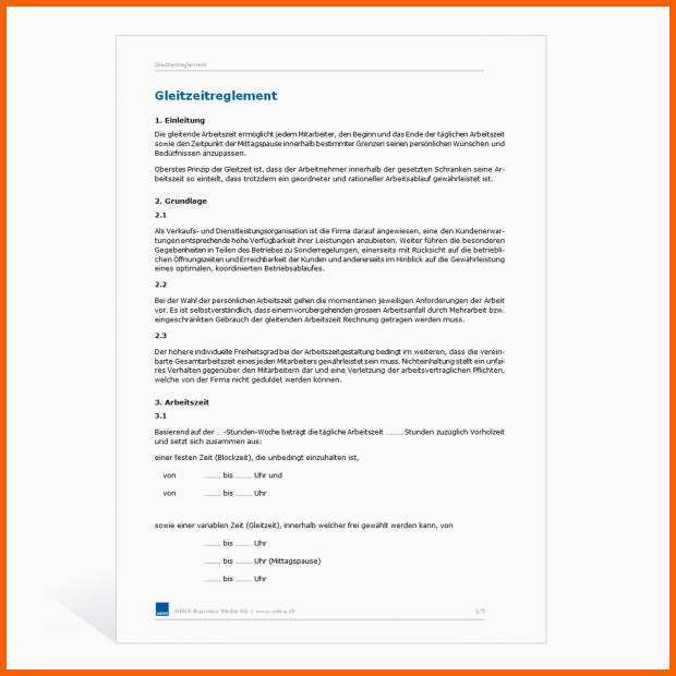Schockieren Vorlage Gleitzeitreglement
