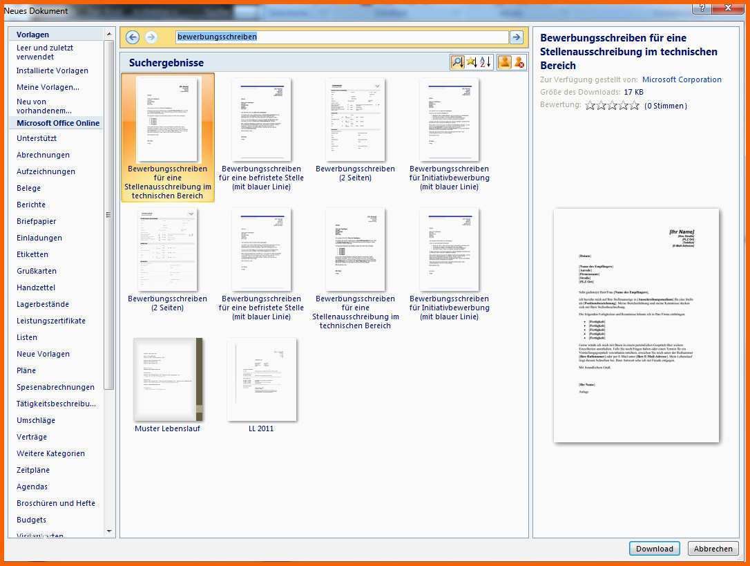 10 vorlagen bewerbung word