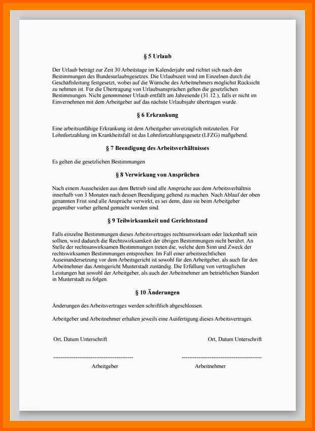 Selten 11 Einfacher Arbeitsvertrag Muster