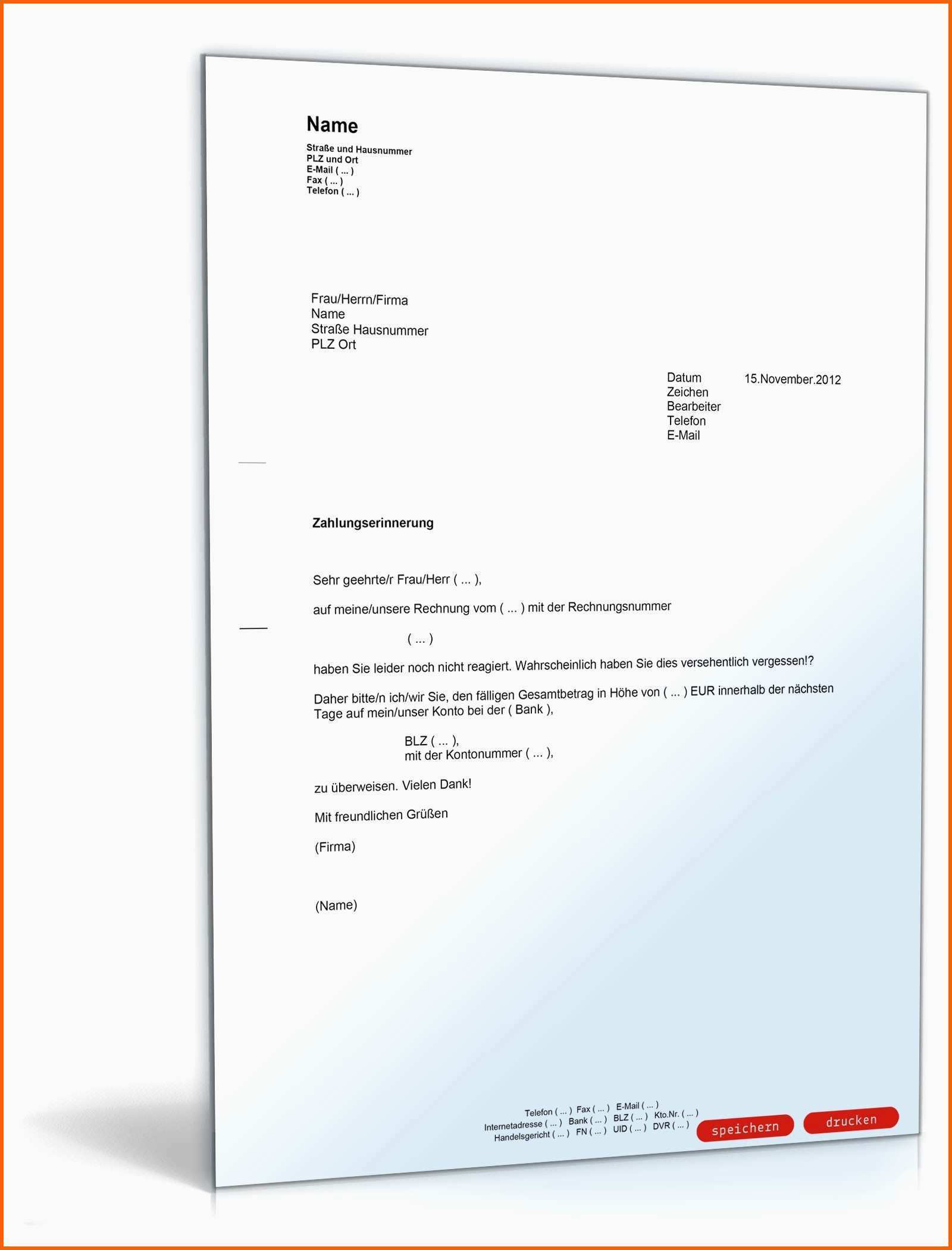 Selten 15 Zahlungserinnerung Miete Vorlage