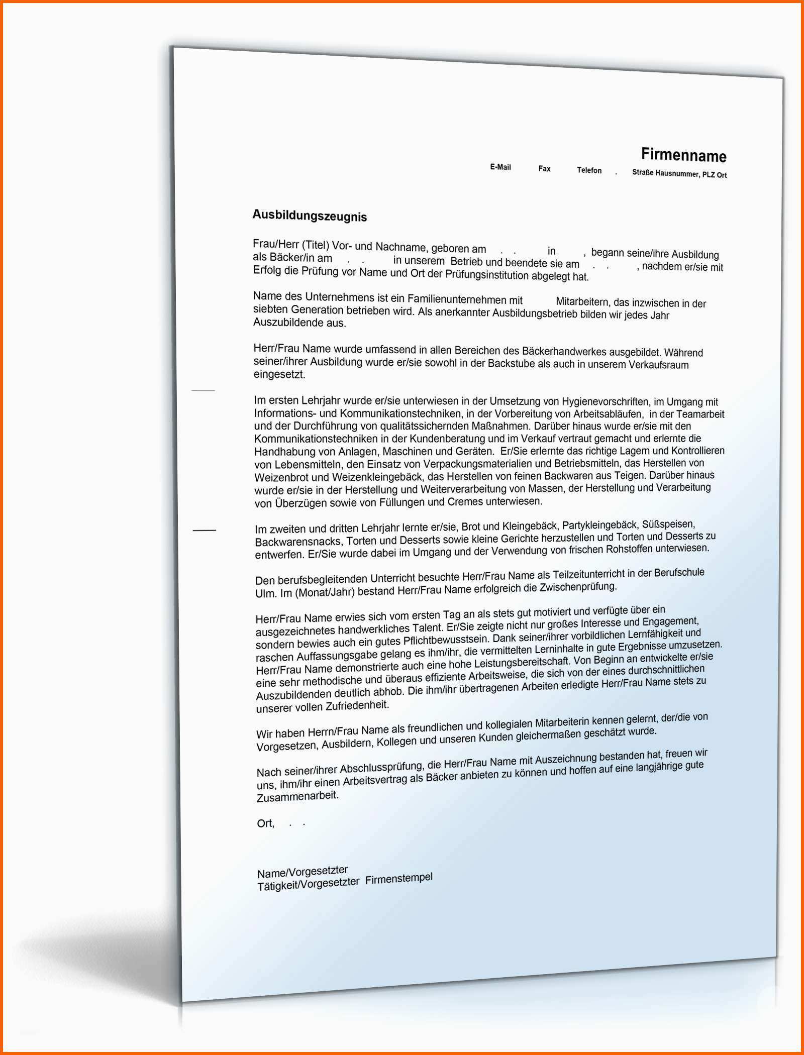 Selten Ausbildungszeugnis Bäcker Note Zwei