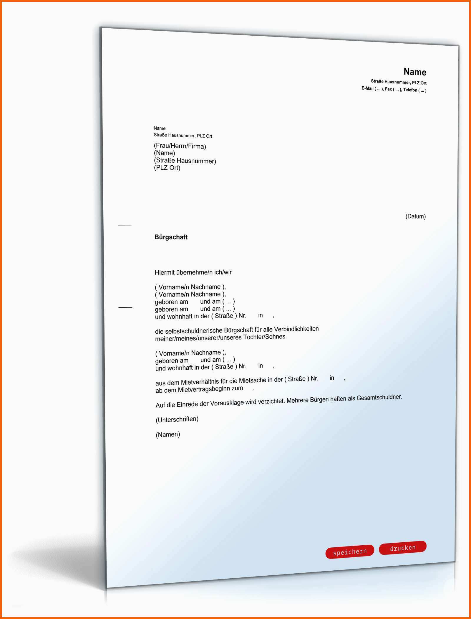 Selten Bürgschaft Vorlage Pdf – Vorlagen Kostenlos