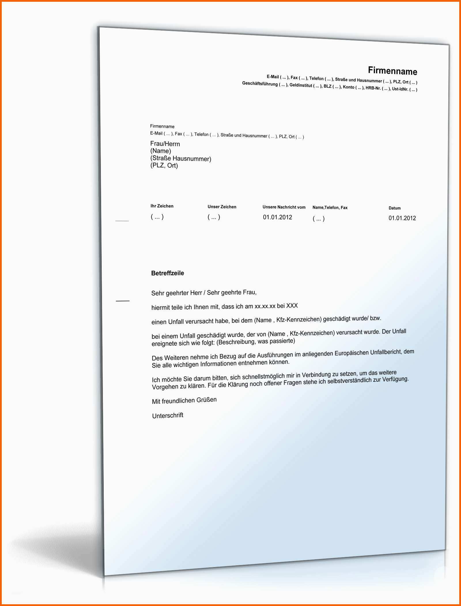 Selten Europäischer Unfallbericht Plus Versicherungsmeldung