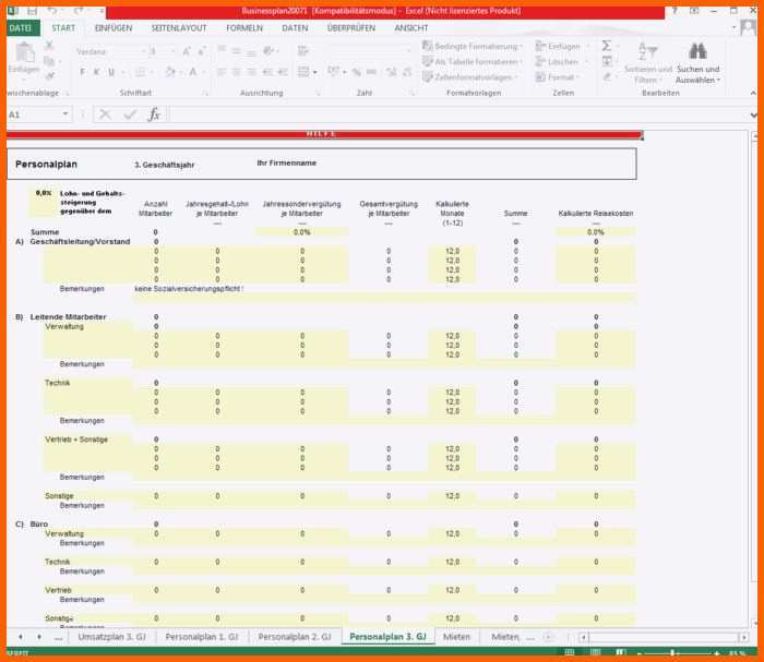 Selten formlose Gewinnermittlung Vorlage Excel