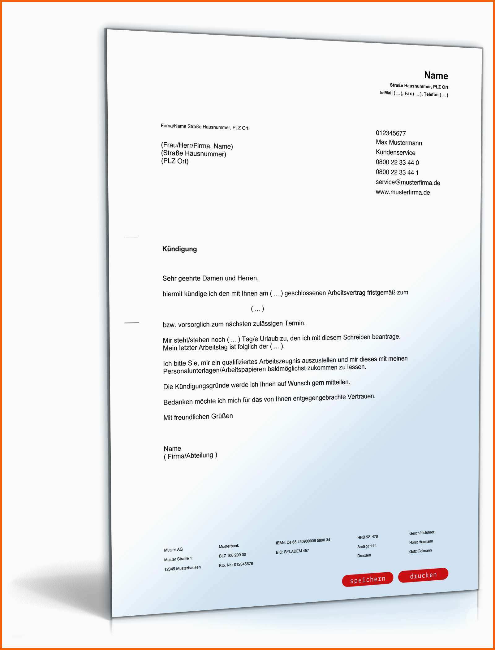Selten Fristgemäße Kündigung Arbeitnehmer Muster Als Pdf & Doc