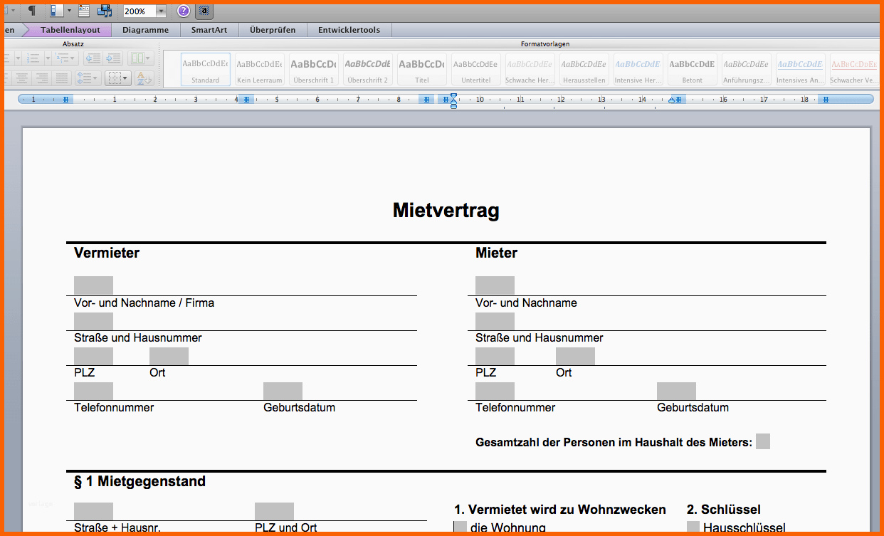 Selten Kostenlos Mietvertrag Im Word format Zum Anpassen