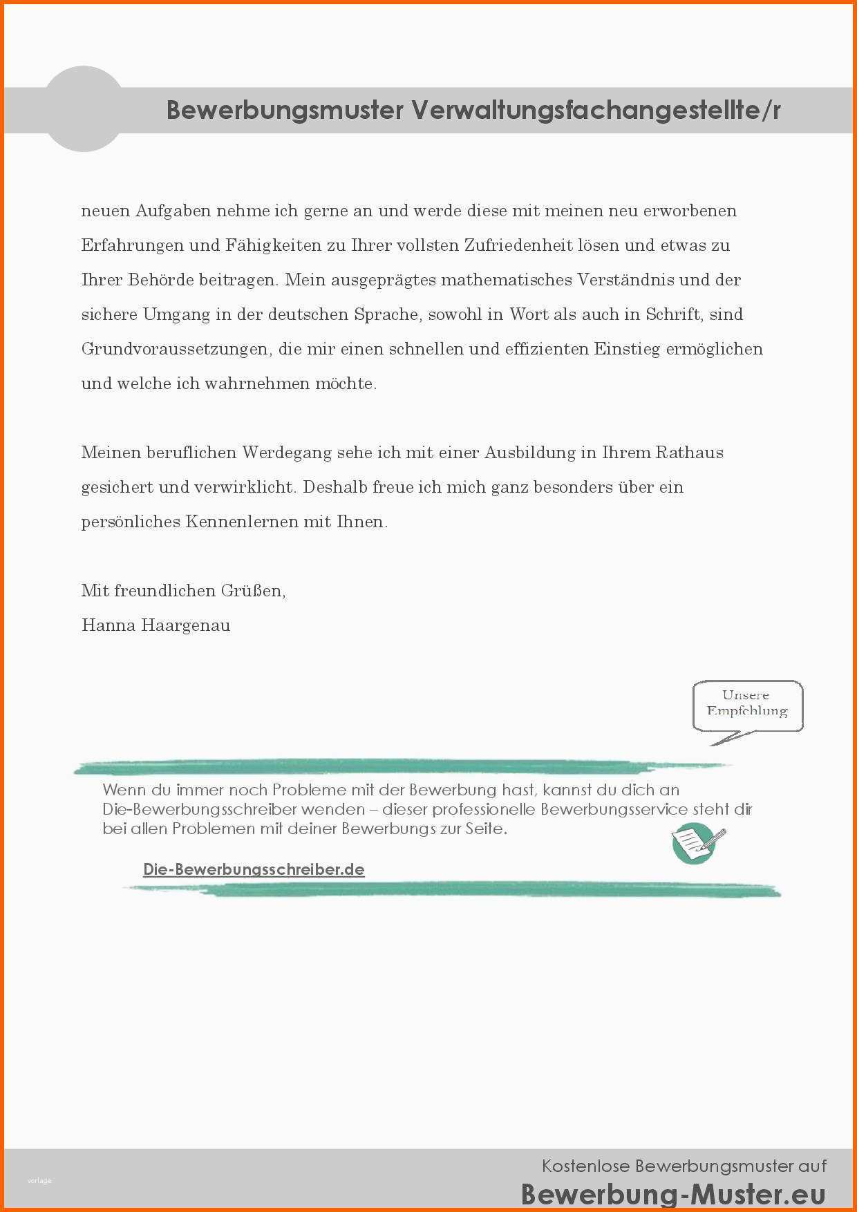Selten Kostenlose Bewerbungsvorlage Verwaltungsfachangestellte R