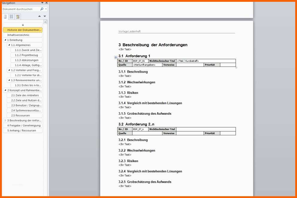 Selten Lastenheft Vorlage Download