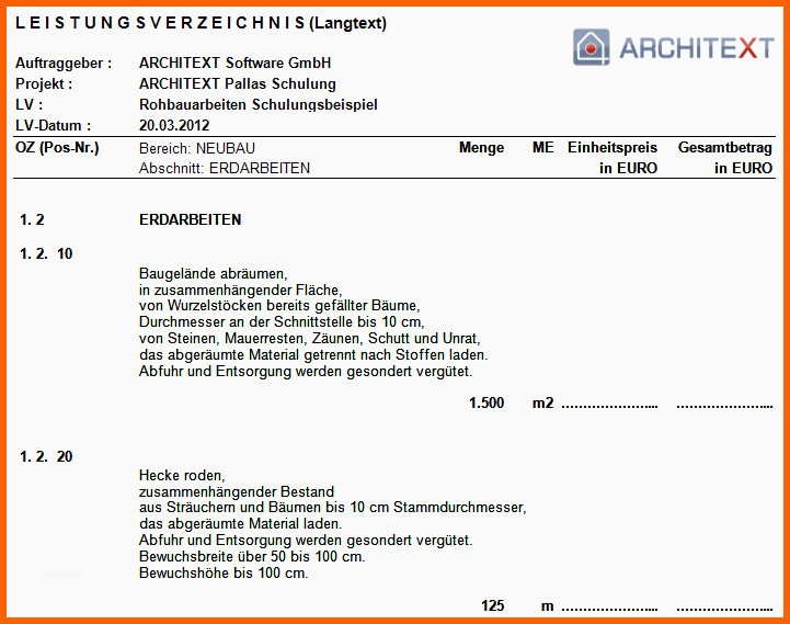 Selten Leistungsverzeichnis Langtext